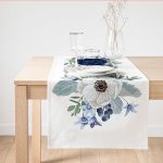 Pastel Mavi Gül Desenli Dijital Baskılı Dekoratif Süet Runner Realhomes