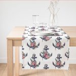 - SuetRunner-10080 - Realhomes  Beyaz Zemin Çapa Motifli Dijital Baskılı Modern Süet Runner Realhomes