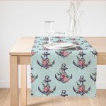 Mint Yeşili Zemin Çapa Tasarımlı Dijital Baskılı Dekoratif Süet Runner Realhomes