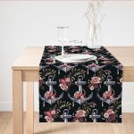 - SuetRunner-10082 - Realhomes  Siyah Zemin Çapa Motifli Dijital Baskılı Modern Süet Runner Realhomes