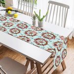 - SuetRunner-10083-1 - Realhomes  Mint Yeşili Zeminli Dümen Tasarımlı Dijital Baskılı Dekoratif Süet Runner Realhomes