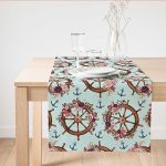 - SuetRunner-10083 - Realhomes  Mint Yeşili Zeminli Dümen Tasarımlı Dijital Baskılı Dekoratif Süet Runner Realhomes