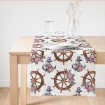 - SuetRunner-10085 - Realhomes Beyaz Zemin Çapa & Dümen Tasarımlı Dijital Baskılı Dekoratif Süet Runner Realhomes