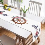 Beyaz Zeminde Sade Çapa Tasarımlı Dijital Baskılı Dekoratif Süet Runner Realhomes