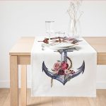 Beyaz Zeminde Sade Çapa Tasarımlı Dijital Baskılı Dekoratif Süet Runner Realhomes