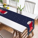 - SuetRunner-10102-1 - Realhomes  Lacivert Zemin Kırmızı Bardak Desenli Dijital Baskılı Modern Süet Runner Realhomes