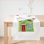 - SuetRunner-10114 - Realhomes  Minyatür Yeşil Ev Çizimli Dijital Baskılı Modern Süet Runner Realhomes