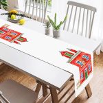 - SuetRunner-10115-1 - Realhomes Minyatür Kırmızı Ev Çizimli Dijital Baskılı Dekoratif Süet Runner Realhomes