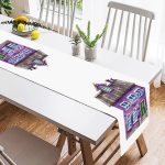 Minyatür Mor Ev Çizimli Dijital Baskılı Modern Süet Runner Realhomes