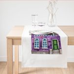 Minyatür Mor Ev Çizimli Dijital Baskılı Modern Süet Runner Realhomes