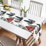 Kar Zeminli Geyik & Çam Ağacı Tasarımlı Dijital Baskılı Dekoratif Süet Runner Realhomes