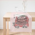 - SuetRunner-10141 - Realhomes Antika Daktilo Motifli Dijital Baskılı Dekoratif Süet Runner Realhomes