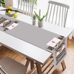 - SuetRunner-10142-1 - Realhomes Gri Zemin Antika Daktilo Çizimli Dijital Baskılı Modern Süet Runner Realhomes