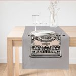 - SuetRunner-10142 - Realhomes Gri Zemin Antika Daktilo Çizimli Dijital Baskılı Modern Süet Runner Realhomes