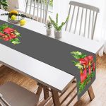 - SuetRunner-10143-1 - Realhomes  Gri Zemin Çam Yapraklı Mum Tasarımlı Dijital Baskılı Dekoratif Süet Runner Realhomes