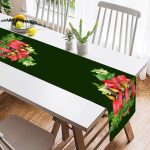 - SuetRunner-10144-1 - Realhomes  Yeşil Zemin Çam Yapraklı Mum Tasarımlı Dijital Baskılı Modern Süet Runner Realhomes