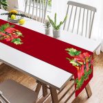 - SuetRunner-10145-1 - Realhomes  Bordo Zemin Çam Yapraklı Mum Tasarımlı Dijital Baskılı Dekoratif Süet Runner Realhomes