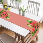 - SuetRunner-10146-1 - Realhomes  Pembe Zemin Çam Yapraklı Mum Tasarımlı Dijital Baskılı Modern Süet Runner Realhomes