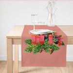 - SuetRunner-10146 - Realhomes  Pembe Zemin Çam Yapraklı Mum Tasarımlı Dijital Baskılı Modern Süet Runner Realhomes