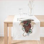 Kurdeleli Kozalak Motifli Dijital Baskılı Dekoratif Süet Runner Realhomes