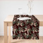 - SuetRunner-10180 - Realhomes  Kahve Zemin Kozalak Tasarımlı Dijital Baskılı Dekoratif Süet Runner Realhomes