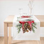 - SuetRunner-10184 - Realhomes Özel Tasarım Kurdeleli Kozalak Motifli Dijital Baskılı Dekoratif Süet Runner Realhomes