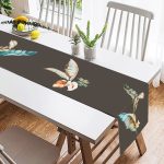 - SuetRunner-10186-1 - Realhomes Mavi & Sarı Tüy Motifli Dijital Baskılı Dekoratif Süet Runner Realhomes