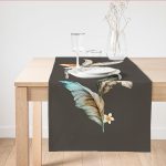 - SuetRunner-10186 - Realhomes Mavi & Sarı Tüy Motifli Dijital Baskılı Dekoratif Süet Runner Realhomes