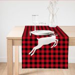 - SuetRunner-10196 - Realhomes  Ekose Zemin Geyik Tasarımlı Dijital Baskılı Dekoratif Süet Runner Realhomes