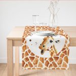 - SuetRunner-10201 - Realhomes Beyaz Zemin Zürafa Desenli Dijital Baskılı Modern Süet Runner Realhomes