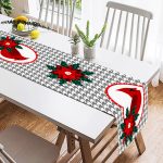 - SuetRunner-10205-1 - Realhomes Gri Ekose Zemin & Kırmızı Kuş Tasarımlı Dijital Baskılı Modern Süet Runner Realhomes