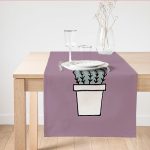 - SuetRunner-10220 - Realhomes Açık Mor Zemin Sade Kaktüs Tasarımlı Dijital Baskılı Dekoratif Süet Runner Realhomes