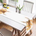 - SuetRunner-10324-1 - Realhomes  Gold Yaprak Detaylı Geyik Tasarımlı Dijital Baskılı Dekoratif Süet Runner Realhomes