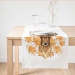 - SuetRunner-10324 - Realhomes  Gold Yaprak Detaylı Geyik Tasarımlı Dijital Baskılı Dekoratif Süet Runner Realhomes