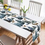 - SuetRunner-10347-1 - Realhomes  Suluboya Çam Ağacı & Geyik Tasarımlı Dijital Baskılı Modern Süet Runner Realhomes