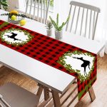 - SuetRunner-10375-1 - Realhomes  Ekose Zemin Çelenkli Geyik Motifli Dijital Baskılı Modern Süet Runner Realhomes