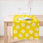 - SuetRunner-10378 - Realhomes  Sarı Zemin Papatya Desenli Dijital Baskılı Dekoratif Süet Runner Realhomes