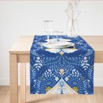 Mavi Zemin Kelebek & Çiçekli Özel Tasarım Dijital Baskılı Modern Süet Runner Realhomes