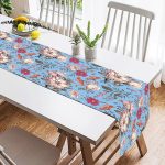 - SuetRunner-10415-1 - Realhomes Mavi Zemin Papatya & Gül Tasarımlı Dijital Baskılı Modern Süet Runner Realhomes