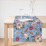 - SuetRunner-10415 - Realhomes Mavi Zemin Papatya & Gül Tasarımlı Dijital Baskılı Modern Süet Runner Realhomes