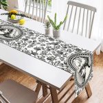 - SuetRunner-10424-1 - Realhomes  Karakalem Çiçek & Portre Desenli Dijital Baskılı Dekoratif Süet Runner Realhomes