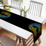 - SuetRunner-5046-1 - Realhomes  Siyah Zeminde Gökkuşağı Motifli Uzak Doğu Yoga Desenli Süet Runner Realhomes