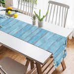 - SuetRunner-5108-1 - Realhomes  Mavi Ahşap Zeminli Bahar Motifli Süet Runner Realhomes