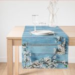 - SuetRunner-5108 - Realhomes  Mavi Ahşap Zeminli Bahar Motifli Süet Runner Realhomes