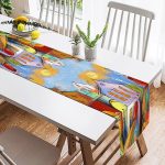 - SuetRunner-5590-1 - Realhomes  Renkli Sulu Boya Çizimli Gece Kondu Evleri Motifli Dekoratif Süet Runner Realhomes