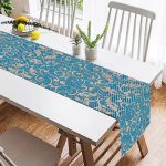 - SuetRunner-6766-1 - Realhomes Mavi Zemin Geometrik Motifli Dijital Baskılı Dekoratif Süet Runner Realhomes