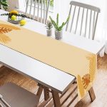 - SuetRunner-6777-1 - Realhomes  Krem Zemin Tropik Yaprak Motifli Dijital Baskılı Süet Runner Realhomes