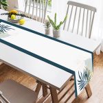 - SuetRunner-7458-1 - Realhomes  Beyaz Zeminde Onedraw Çizimli Yaprak Desenli Dijital Baskılı Modern Süet Runner Realhomes