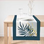 - SuetRunner-7458 - Realhomes  Beyaz Zeminde Onedraw Çizimli Yaprak Desenli Dijital Baskılı Modern Süet Runner Realhomes