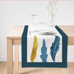 - SuetRunner-7464 - Realhomes  Beyaz Zeminde Renkli Yaprak Desenli Dijital Baskılı Modern Süet Runner Realhomes